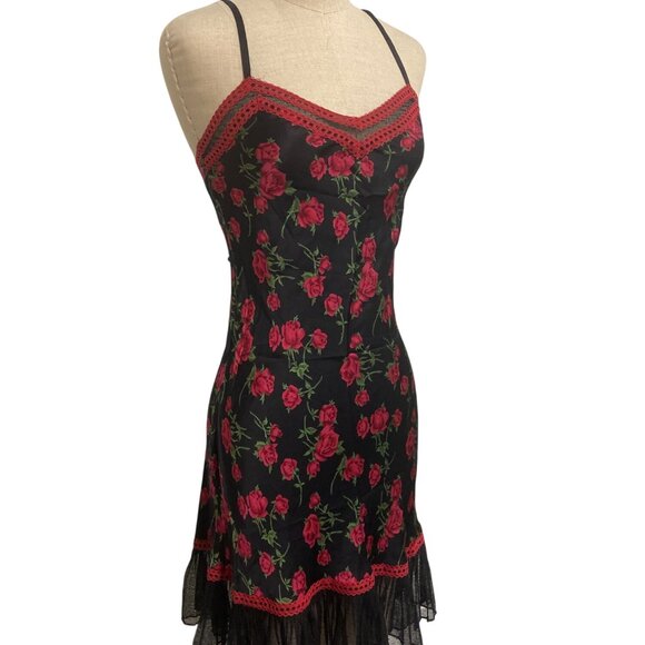 Betsey Johnson Floral Rose Silk Slip Dress P/M - Picture 2 of 8